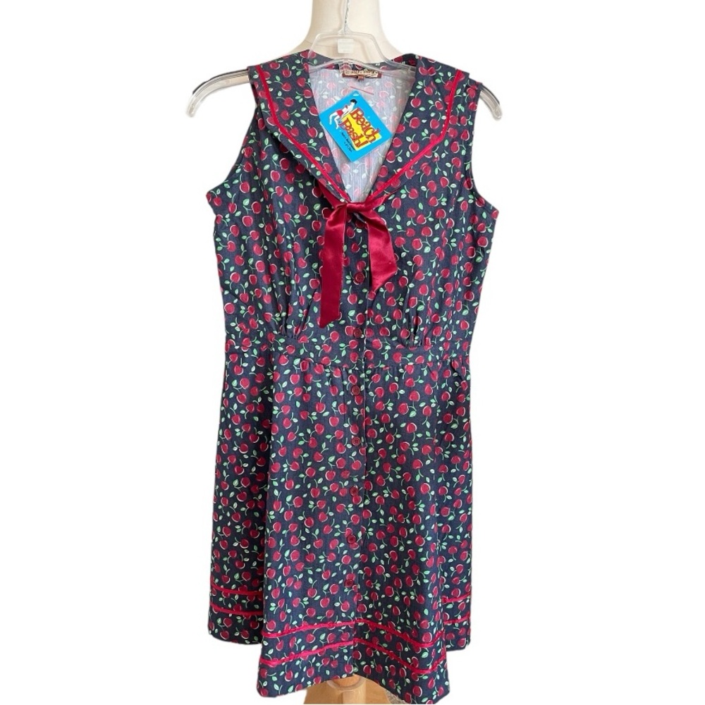 Cherry print denim midi fit & flare dress - XXL